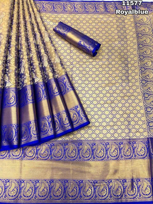  Kanjiviram pattu silk pure gold zari weaving sparrow design with contrast weaving border &amp; contrast rich weaving pallu